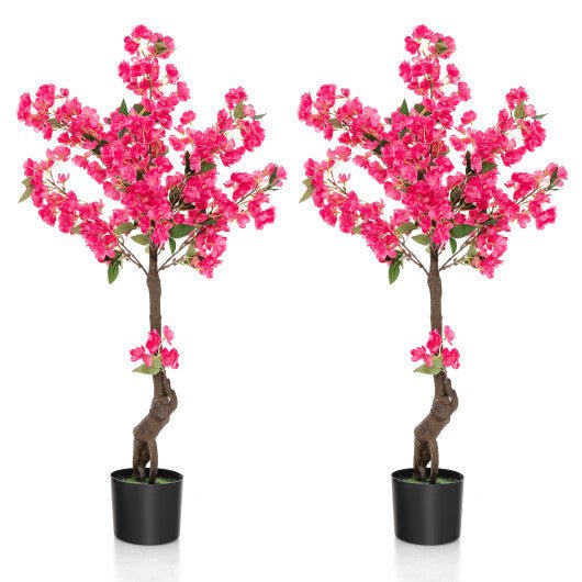 2 Pack 41 Inch Artificial Plum Blossom Tree Fake Floral Plant with 92 Flowers - Red - Dharma's Emporium