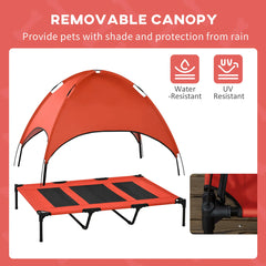 Dog Cot Cooling Pet Bed with removable canopy for shade and rain protection, featuring water and UV resistant materials.