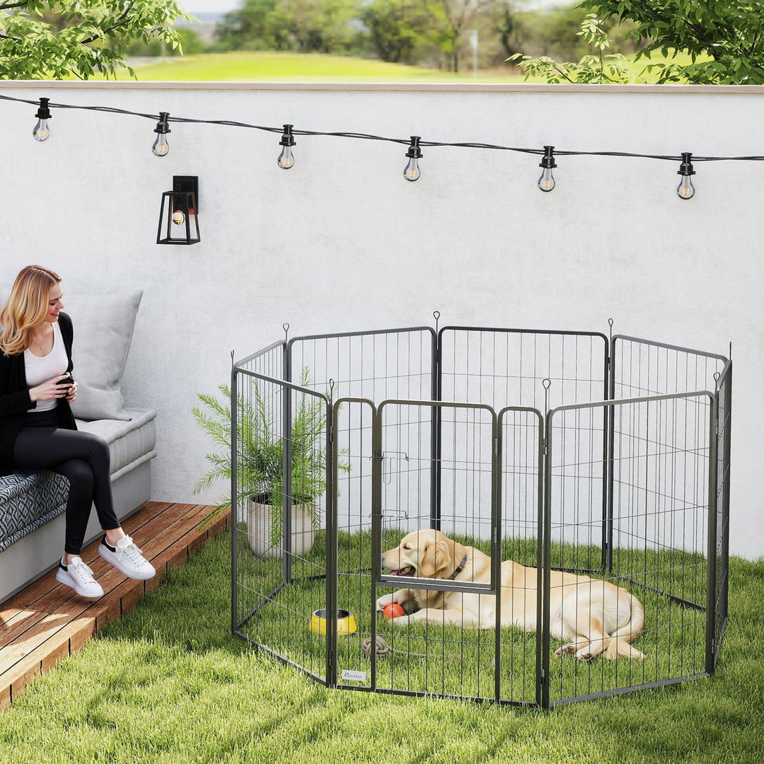 39 Inch Exercise Pen, Heavy Duty Dog Playpen, 8 Panel Metal Pet Fence For Medium And Large Dogs, Black - Dharmas Emporium