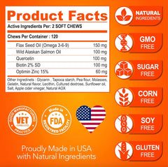 Youmile Omega 3 For Dogs - 120Ct  Fish Oil Treats - Allergy & Itch Relief Skin & Coat Supplement - Dry Itchy Skin, Anti Shedding & Hot Spots Treatment - Pet Salmon Oil Chews - Chicken Flavor Dog  Vit