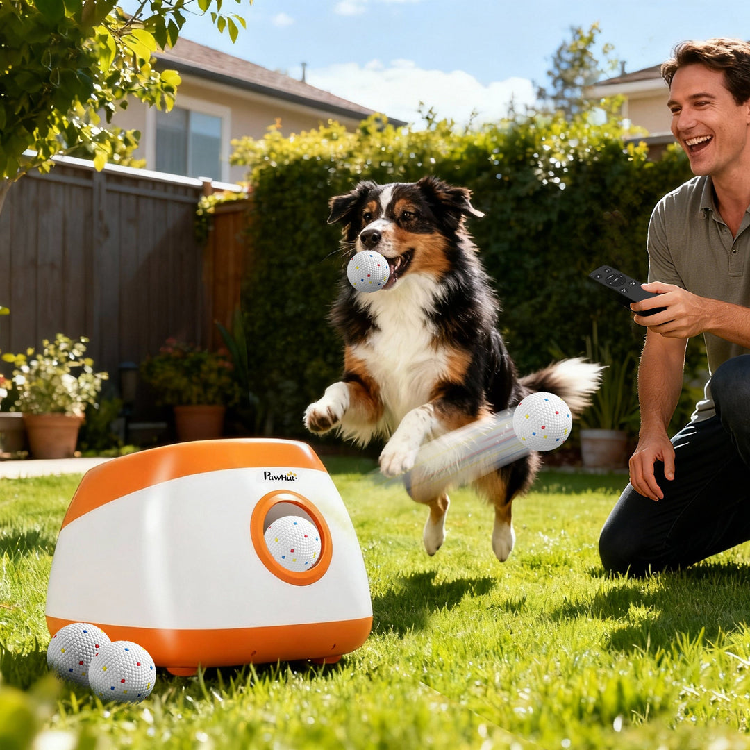 Automatic Dog Ball Launcher with 26 - 79 FT Distance, Automatic Ball Launcher for Medium and Large Dogs, Orange - Dharmas Emporium