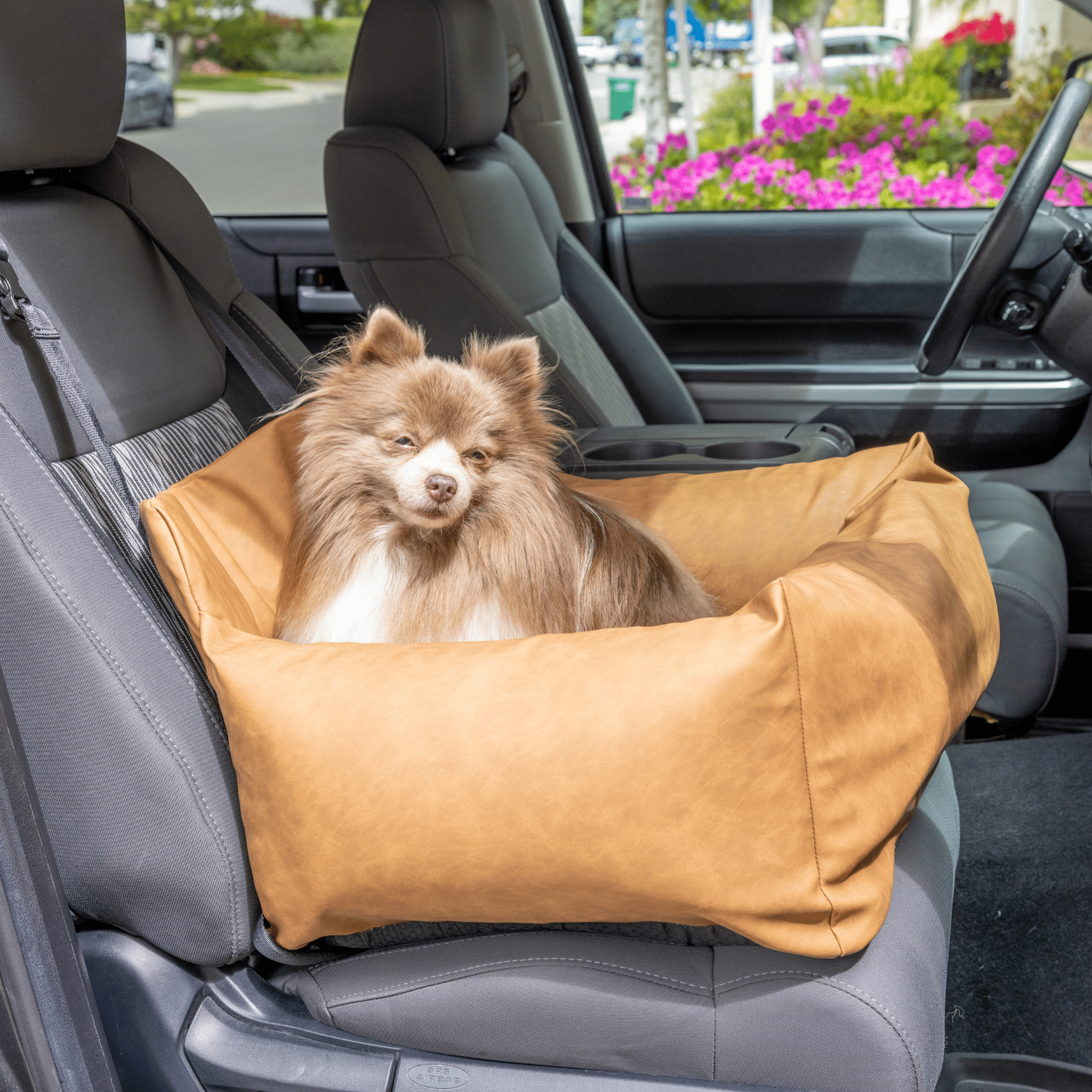 PupProtector™ Faux Leather Memory Foam Dog Car Bed - Camel - Dharma's Emporium